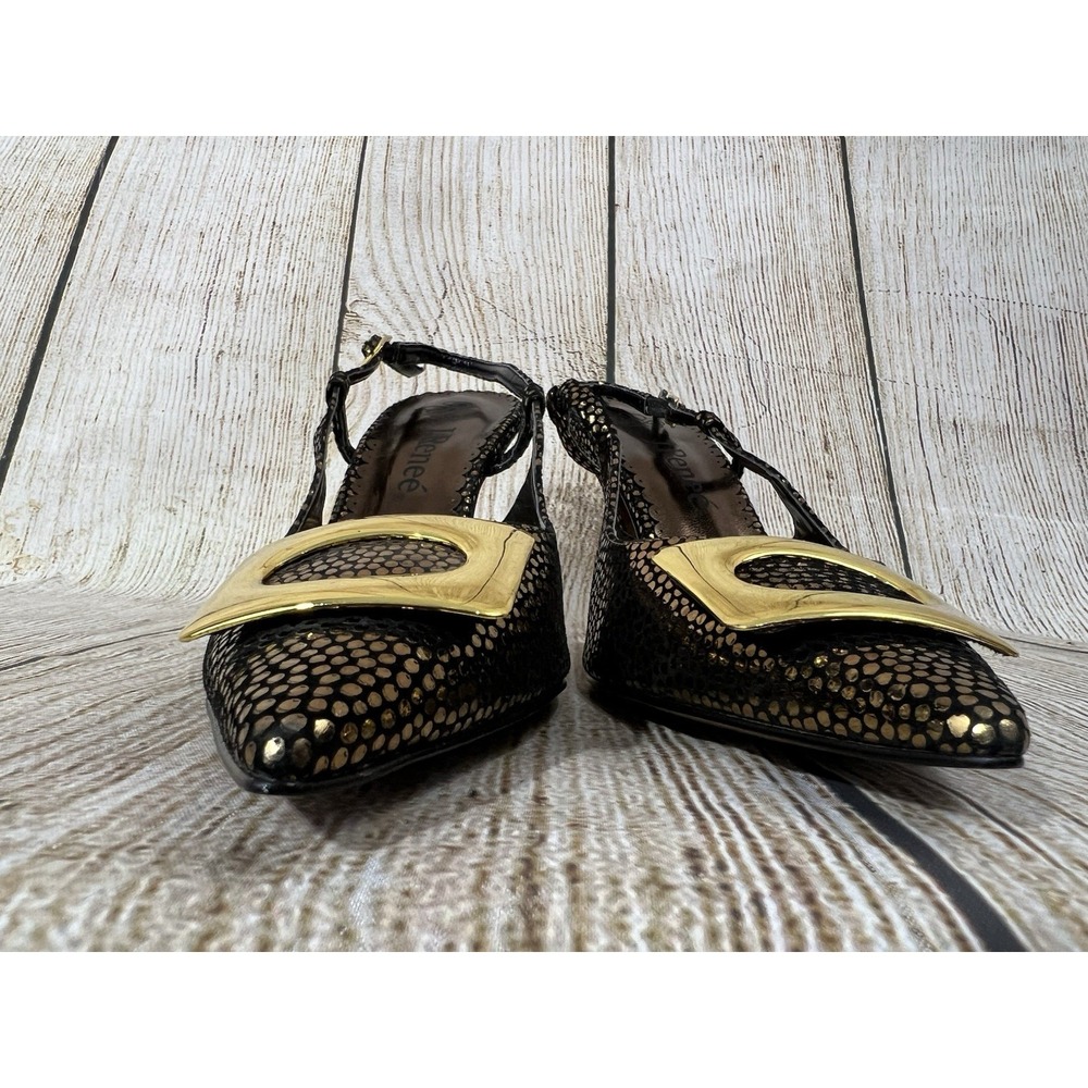 J Renee Bronze Metallic Slingback Heels 8M Pointed Toe Buckle Glam Whimsigoth - Picture 6 of 9